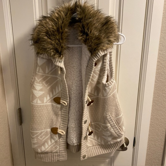 PINK ROSE L sweater vest size large L LG faux fur hood and lined hoodie jacket - Picture 1 of 8